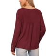 thumbnail image 3 of Blusa de manga larga con cuello en V INSPIRE CHIC para mujer, ajuste holgado, tops casuales, camisetas básicas de otoño e invierno, S color rojo vino, 3 of 6