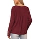 thumbnail image 3 of Blusa de manga larga con cuello en V INSPIRE CHIC para mujer, ajuste holgado, tops casuales, camisetas básicas de otoño e invierno, S color rojo vino, 3 of 6