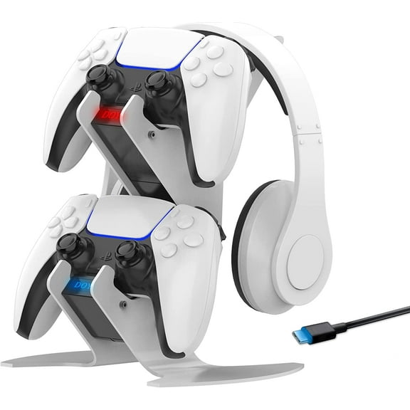 DOYO PS5 Controller Charger Station,Headset Stand,Fast Charging Station for PS5 Wireless Controllers White Color