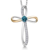 Gem Stone King 925 Silver and 10K Yellow Gold London Blue Topaz and White Lab Grown Diamond Pendant Necklace for Women | 0.46 Cttw | Gemstone November Birthstone | Round 4MM | With 18 inch Chain