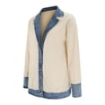 thumbnail image 6 of YWMJI Denim Patchwork Corduroy Cardigan for Women Collared Knit Sweater Blazer Soft Ribbed Knit Long Sleeve Button Down Denim Trim Blazer Lightweight Open Front Thigh Length Jackets Beige L, 6 of 9