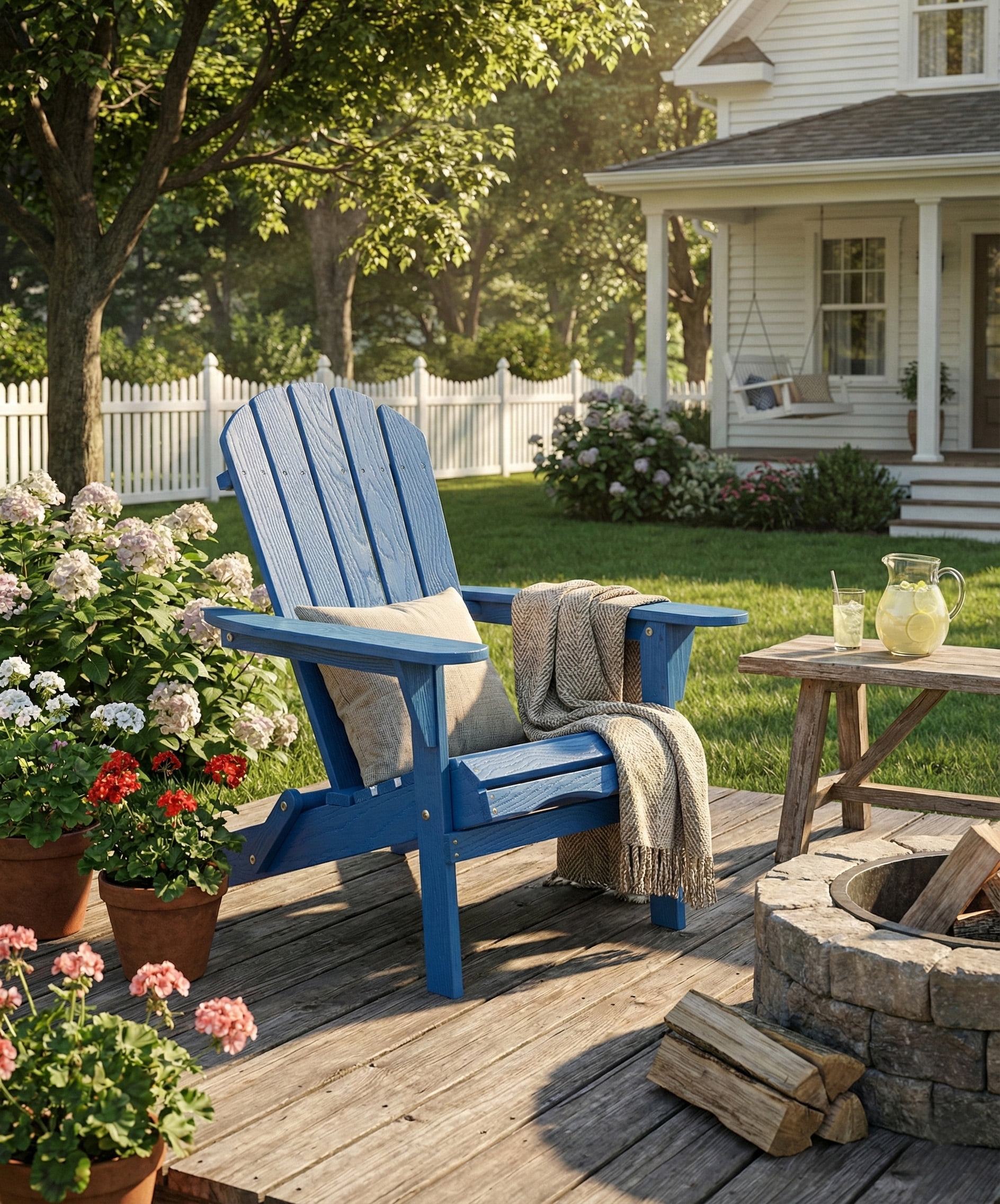Embossed Wooden Outdoor Folding Adirondack Chair with Pre-Assembled BackRest for Patio Garden Backyard, Wood Grain