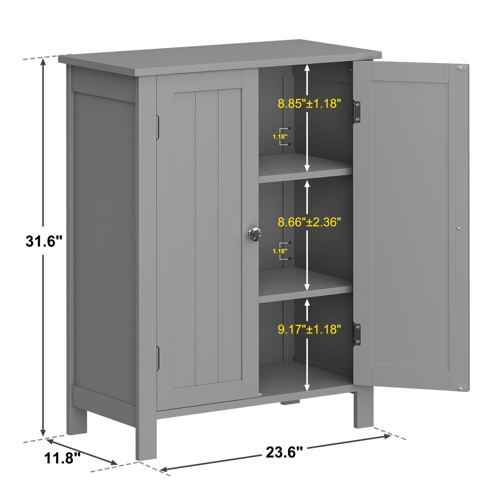 SuperDeal Bathroom Cabinet Floor Storage Organizer Cabinet Freestanding Cupboard Adjustable Shelves, Grqy