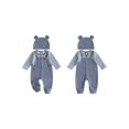 thumbnail image 3 of Cjfdfy Newborn Baby Boy Fall Outfit Mock Two-piece Overalls Romper Stripe Waffle Knitted Long Sleeve Bodysuit Hat Two Piece Set Infant Cute Coming Home Fall Winter Outfit, 3 of 10