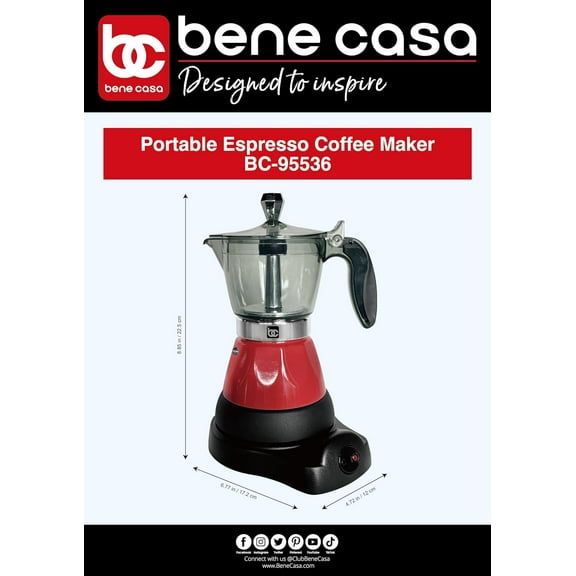 Red Portable Electric Espresso Maker, 1-3 Cups/Shots, Compact Travel Coffee