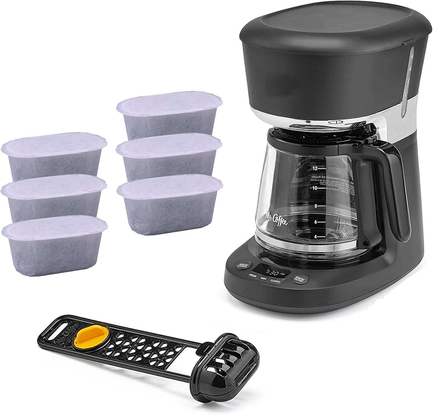 Advanced replacement water filter cartridge, easy to measure and washable 12 cup coffee machine, two-step advanced filtration system with activated carbon and ion exchange resin (12 packs)