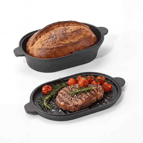 Two-in-one Cast Iron Oval Dutch Oven,