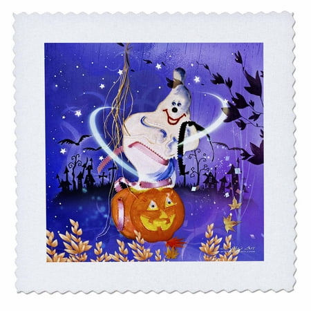 10 Inch Pumpkin - 3dRose Halloween Ghost and Pumpkin - Quilt Square, 10 by 10-inch