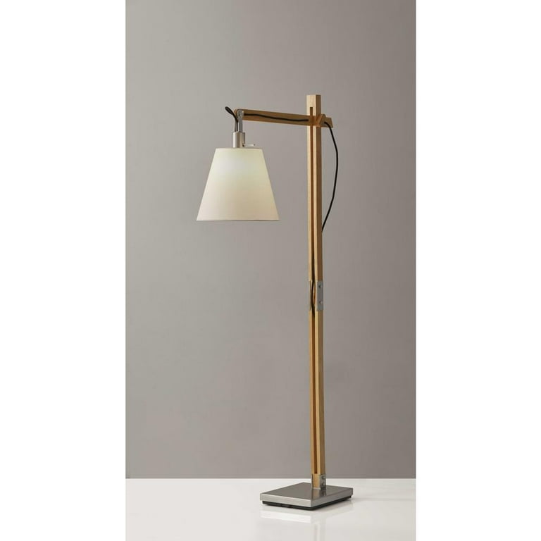 Natural Wood Floor Lamp With Adjustable Hinged Arm Natural Wood Floor Lamp With Adjustable Hinged Arm