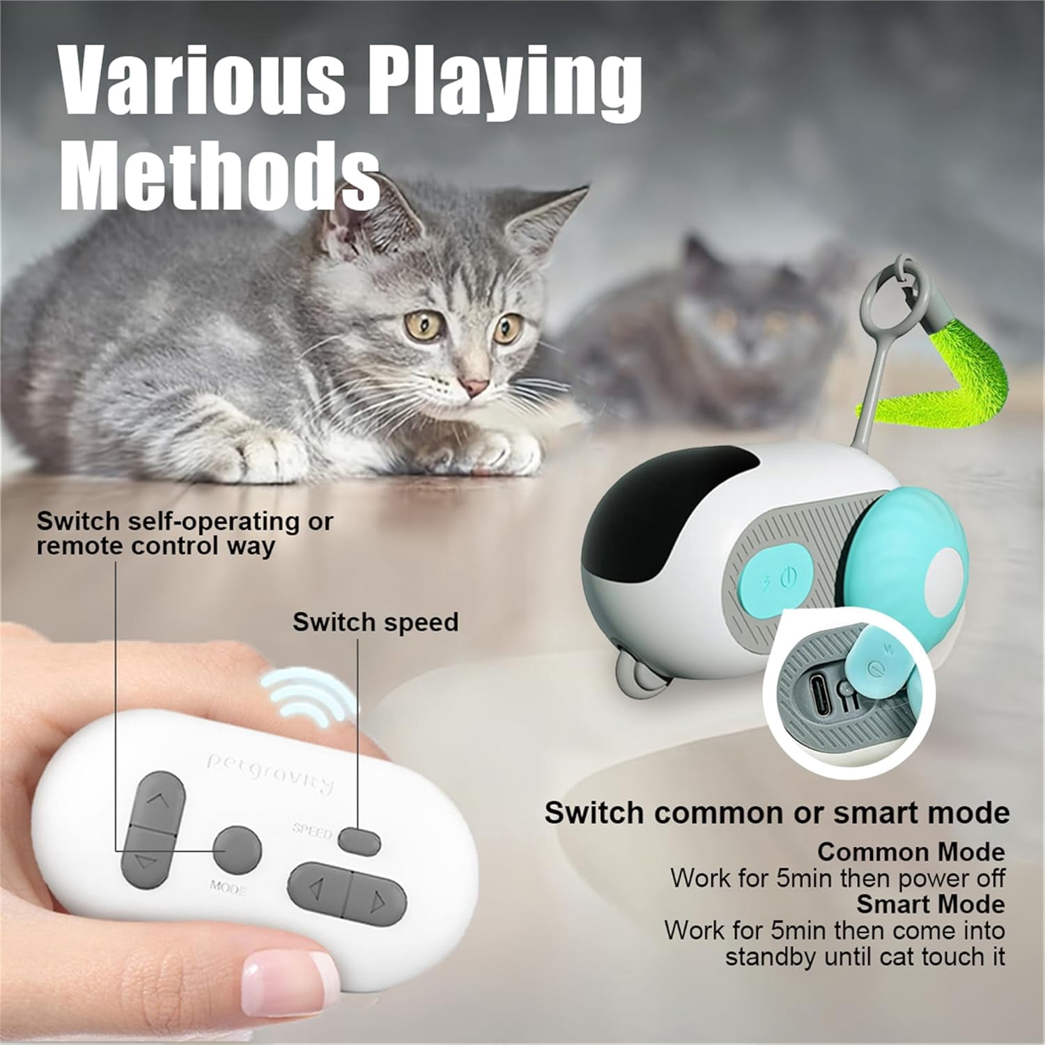 Interactive Robotic Cat & Dog Toy Set - 2-in-1 Automatic Rolling Ball & Motorized Car with Feathers, USB Rechargeable Smart Pet Companion for Bored Indoor Cats, Great for Hard Floors & Wood Surfaces