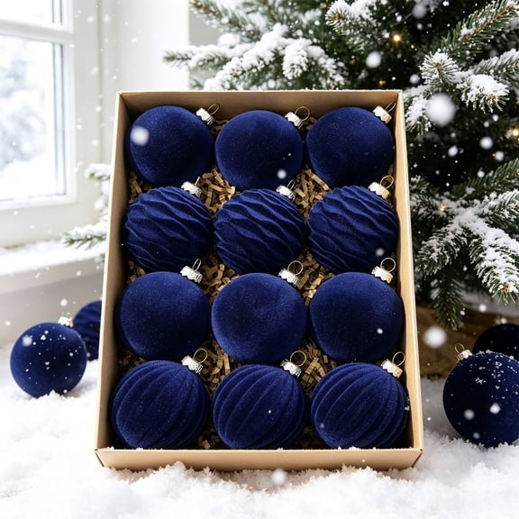 Qndoxp 12 Pcs Velvet Christmas Ball Ornaments Xmas Tree Hanging Baubles Holiday Decor Balls Christmas Tree Home Party Festival Decoration