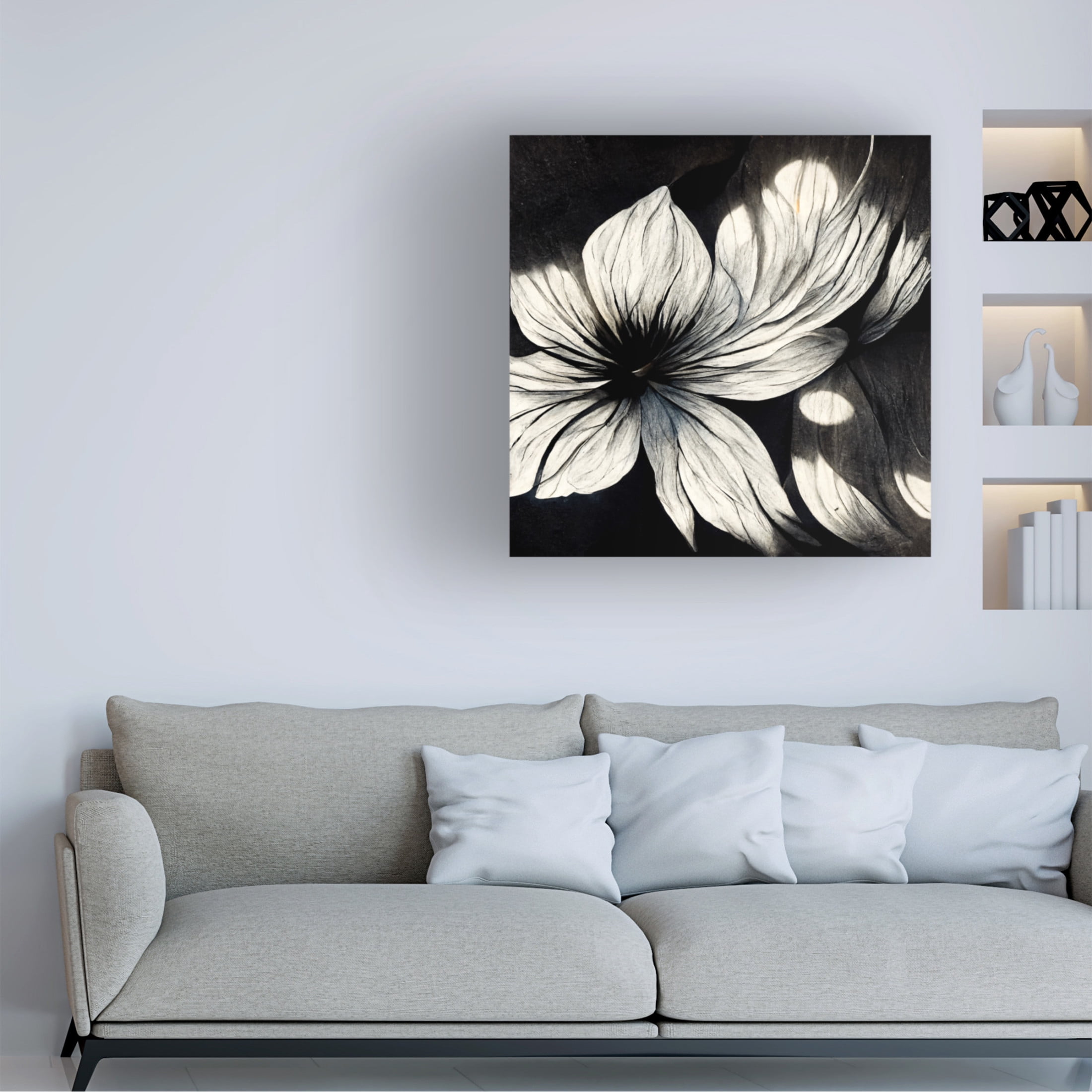 Canvas Wall Art - Ray Heere 'Flowers Black White 1' Wall Art for Living Room, Bedroom, or Office Décor by Trademark Fine Art - 35 x 35 Inches