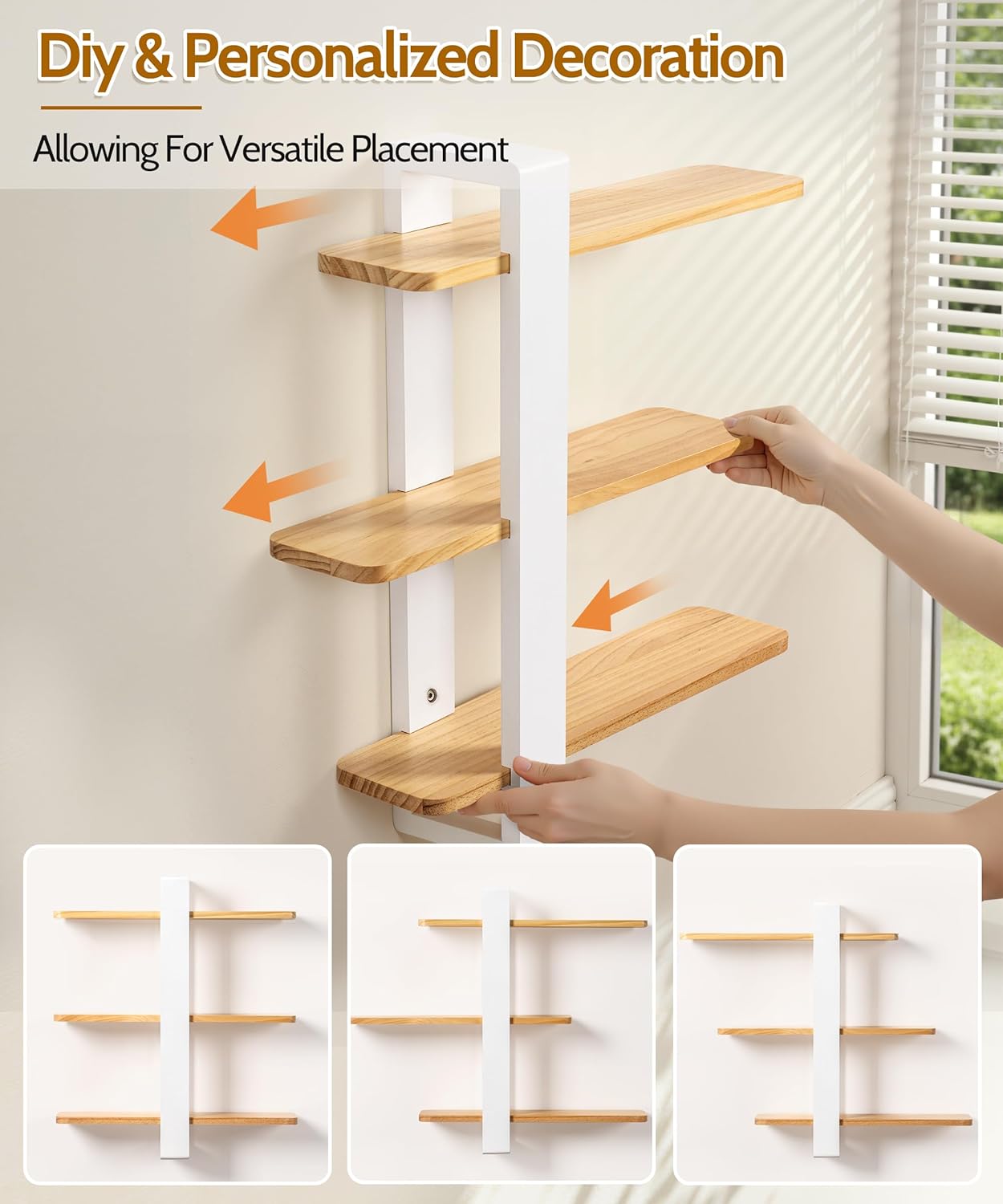 Gronda 3 Tier Wooden Floating Shelves Wall Mounted Shelf Unit for Living Room Bedroom, Easy Adjustable Hanging Shelves for Modern Home Wall Decor,20in