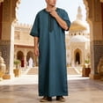 thumbnail image 2 of IWRICH Men's Embroidery Moroccan Thobe Men Mogadishu Djellaba Robe Jubba Prayer Kaftan Arabic Abaya 02-Dark Green S, 2 of 9