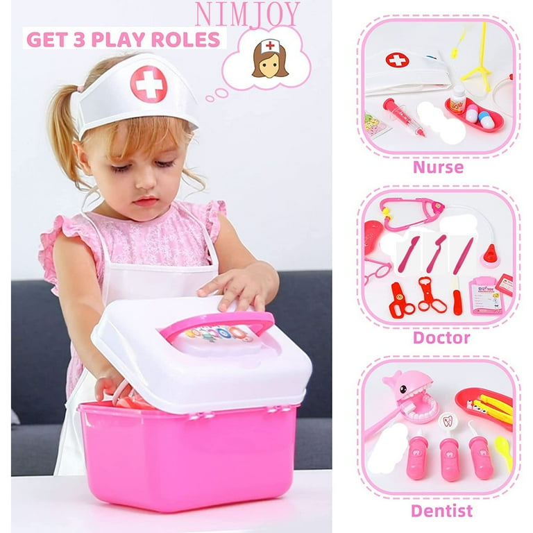 NimJoy Kids Eye Doctor Kit W Toy Stethoscope Vision Chart Preschool Toy for Girls 3 6 Years Boys 44PCS Pink Durable Ophthalmology Medical Kit