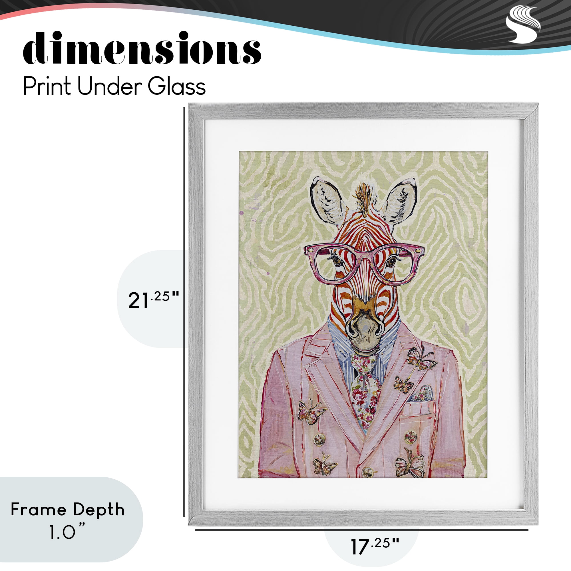 Stupell Industries Pink Zebra over Green Gray Framed Print Under Glass, design by Svetlana Aleynikova