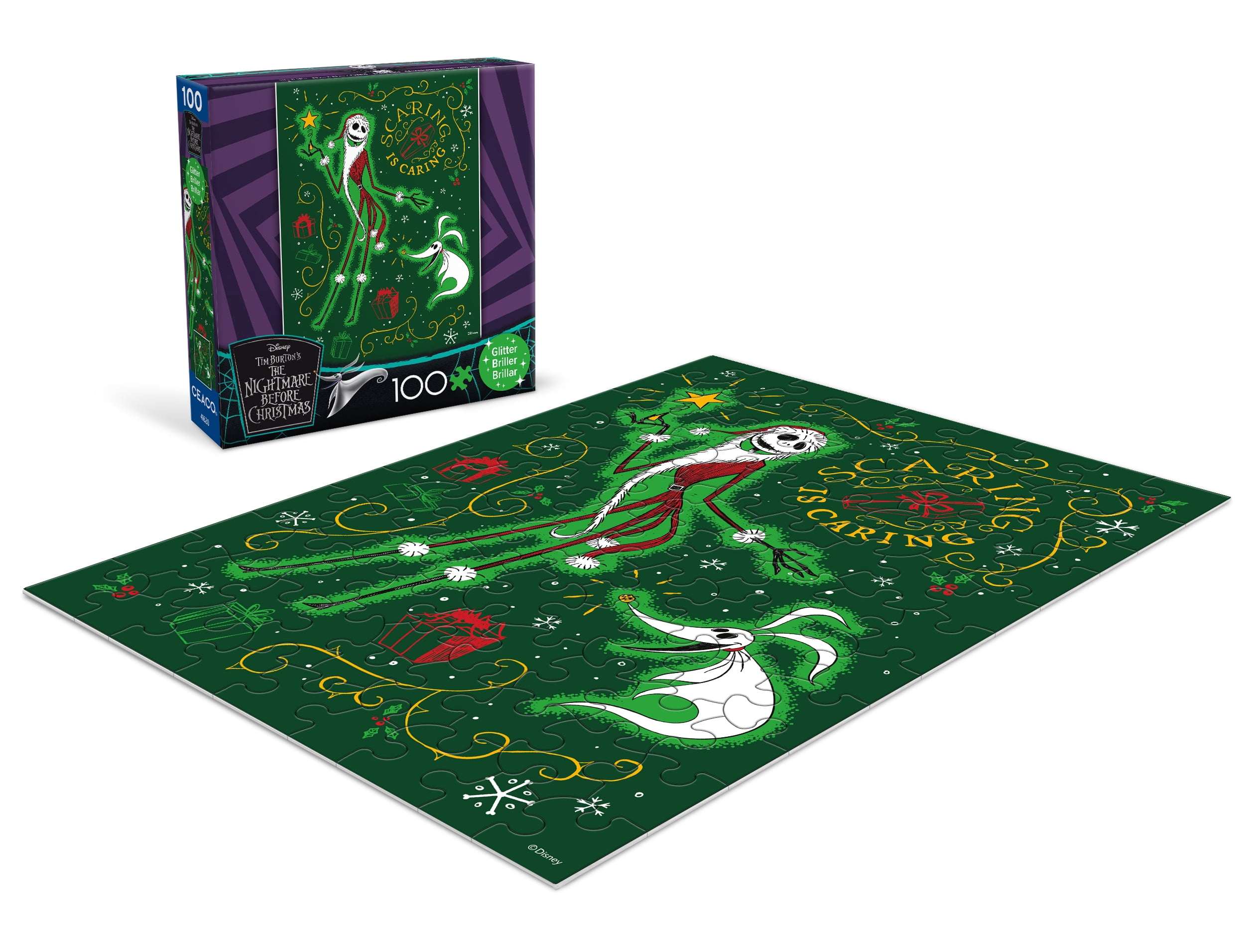 Ceaco Tim Burton's The Nightmare Before Christmas Scaring is Caring Glitter 100-Piece Interlocking Jigsaw Puzzle for Children Ages 6+