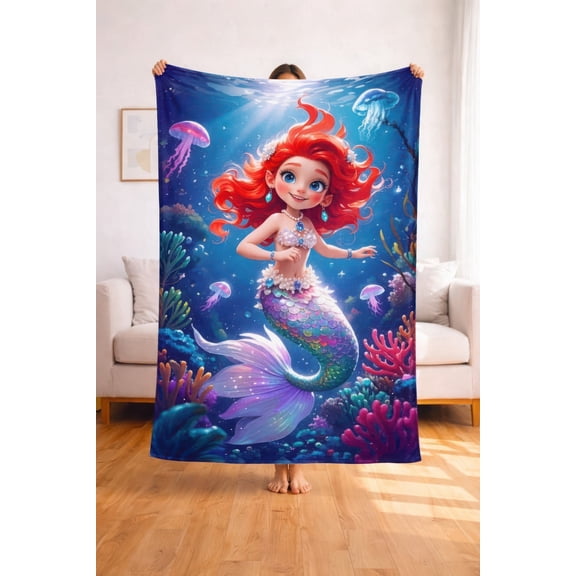 Premium Custom Flannel Blanket Personalized Soft Cozy Throw Blanket All Season Washable For Sofa Couch Bed Gift Home Décor - Mermaid 01 60x80