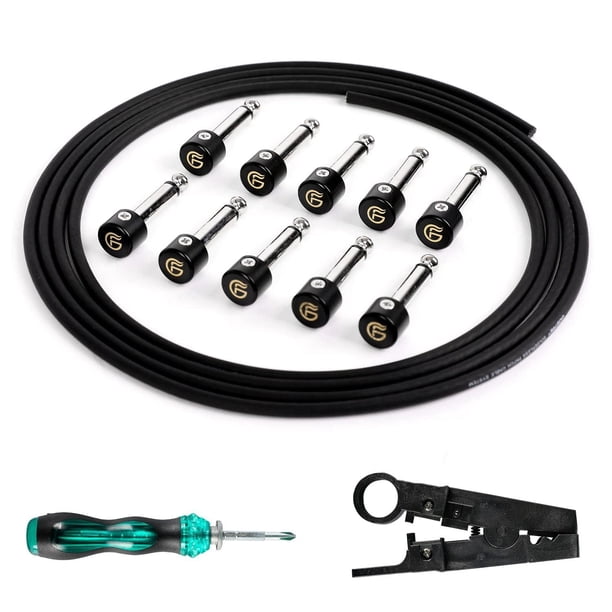 Kit de Cable Pedalera Ghostfire Negro 6.5 Pies 10 Conectores para Bajo y Pedales de Guitarra Eléctri