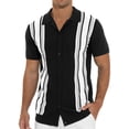 thumbnail image 3 of Iceglad Mens Polo Shirts Vintage Striped Knitting Short Sleeves Button Down Golf Shirts, 3 of 10