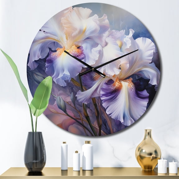 Designart "Pink Purple Irises love expression IV" Floral Oversized Wall Clock