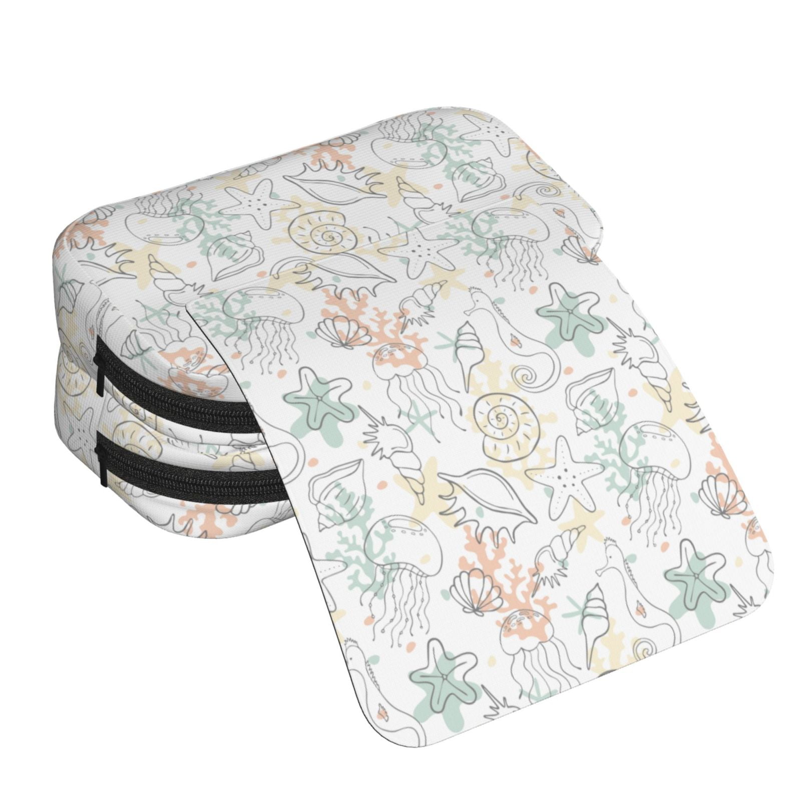 Rateoe Sea Animals Pattern Double Clamshell Pen Case, Storage Organizer with Two Zipper Compartments– Holds Up to 50 Pencils & Pens