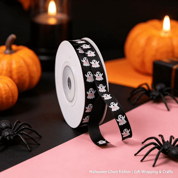 Halloween Themed Printed Ribbon, Decorative Grosgrain Fabric Ribbon for Gift Wrapping, Holiday Party Decoration, DIY Handmade Arts and Crafts
