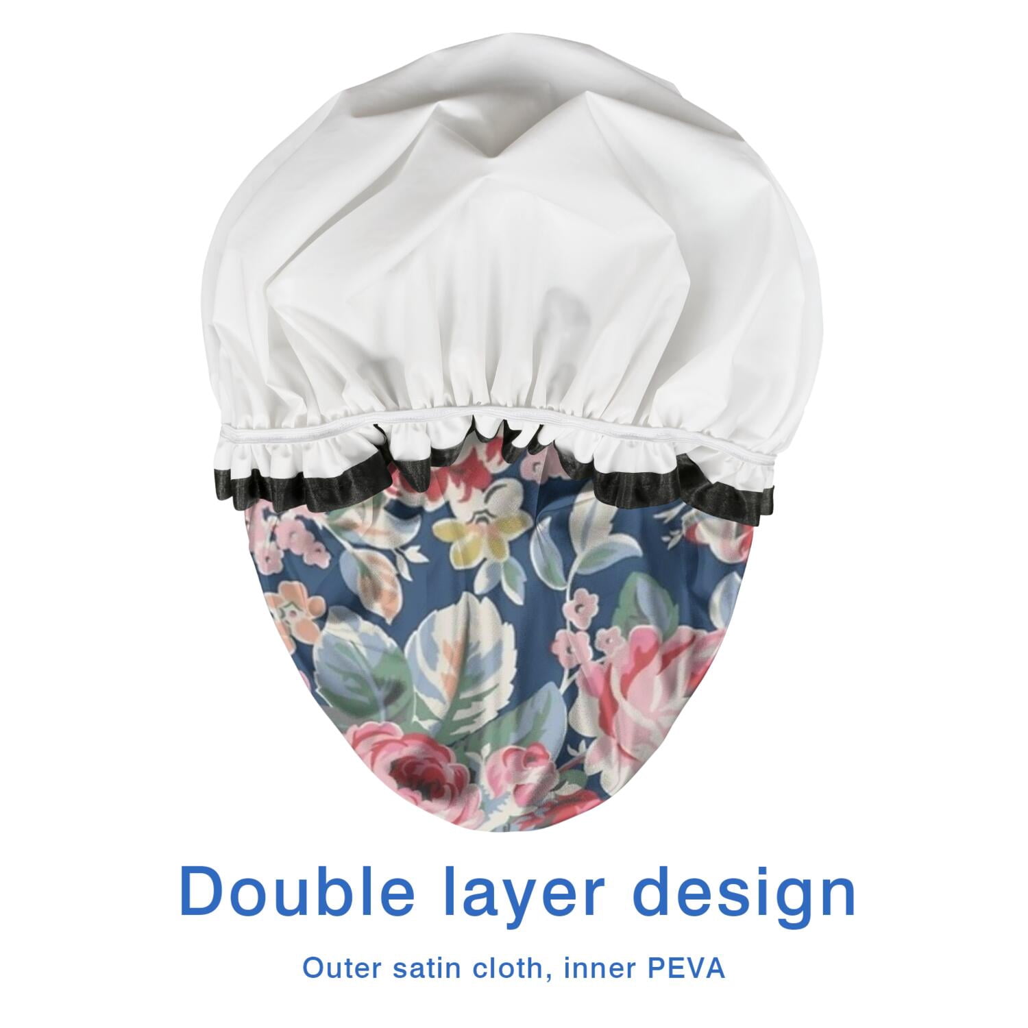 Shower Caps,Pioneer Flower Floral Print Pattern Waterproof Shower Cap for Women 4 Pieces,Double Reusable Hair Cover for Shower PEVA Elastic Stretch Hem