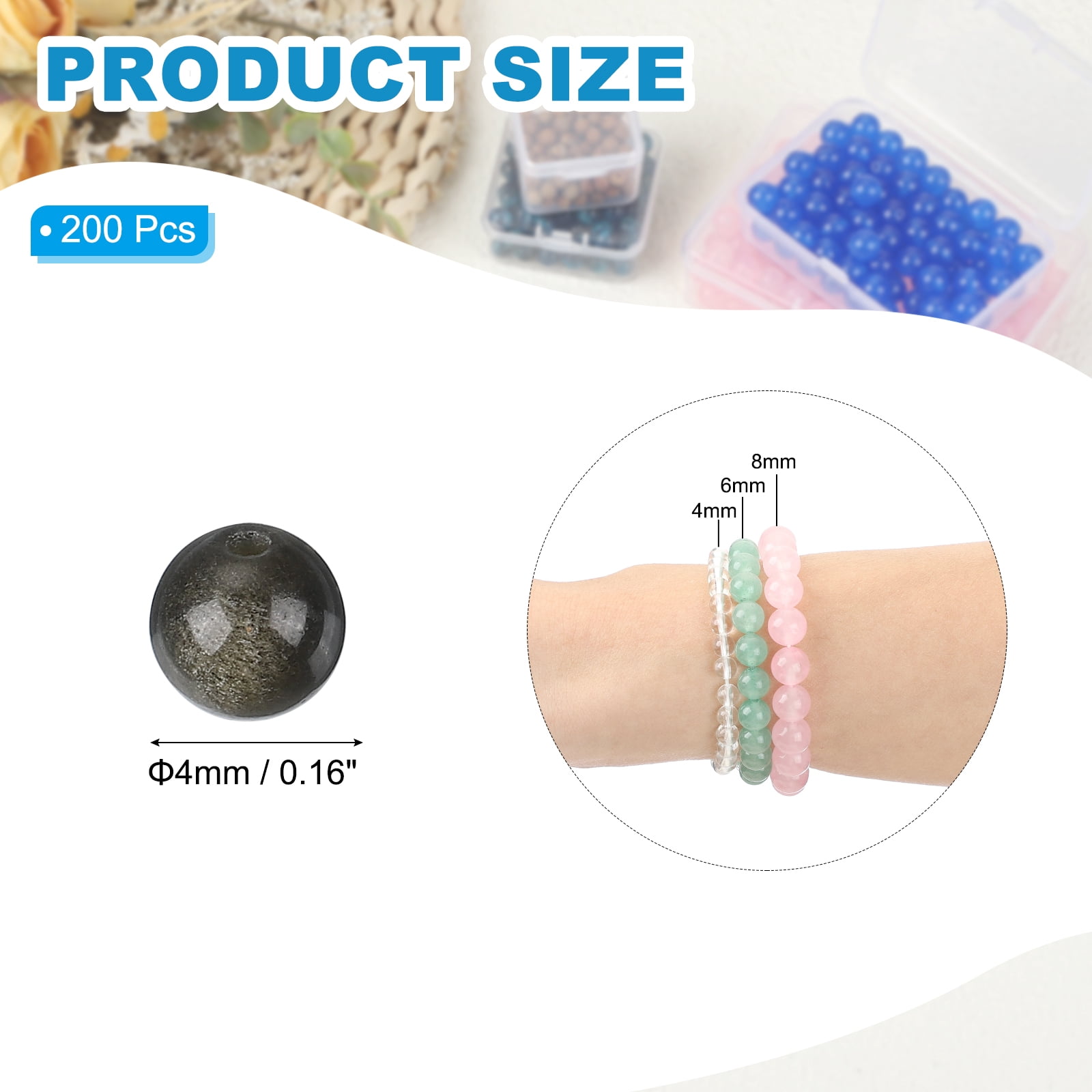 Uxcell Natural Stone Beads Chalcedony Beads for Jewelry Making Bracelet Necklace Black Brown 4mm