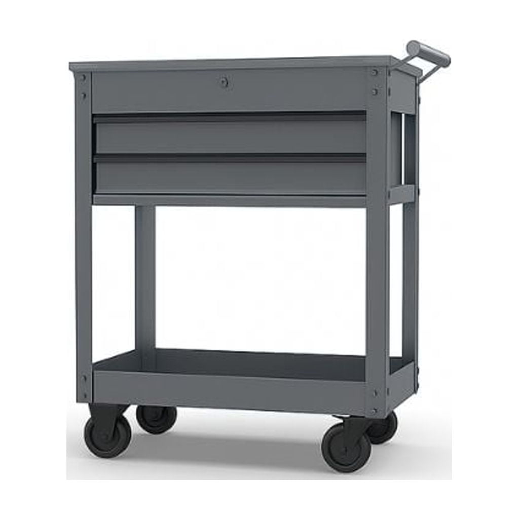 Hyper Tough 28-Inch Steel Tool Cart with Drawer, 500 lb Load Capacity, Gray Powder-Coated