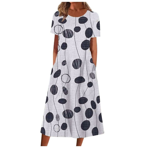 Pisexur Women's Floral Beach Dress Casual V Neck Swing Loose T-Shirt Dress Summer Short Sleeve Tunic Dresses with Pockets
