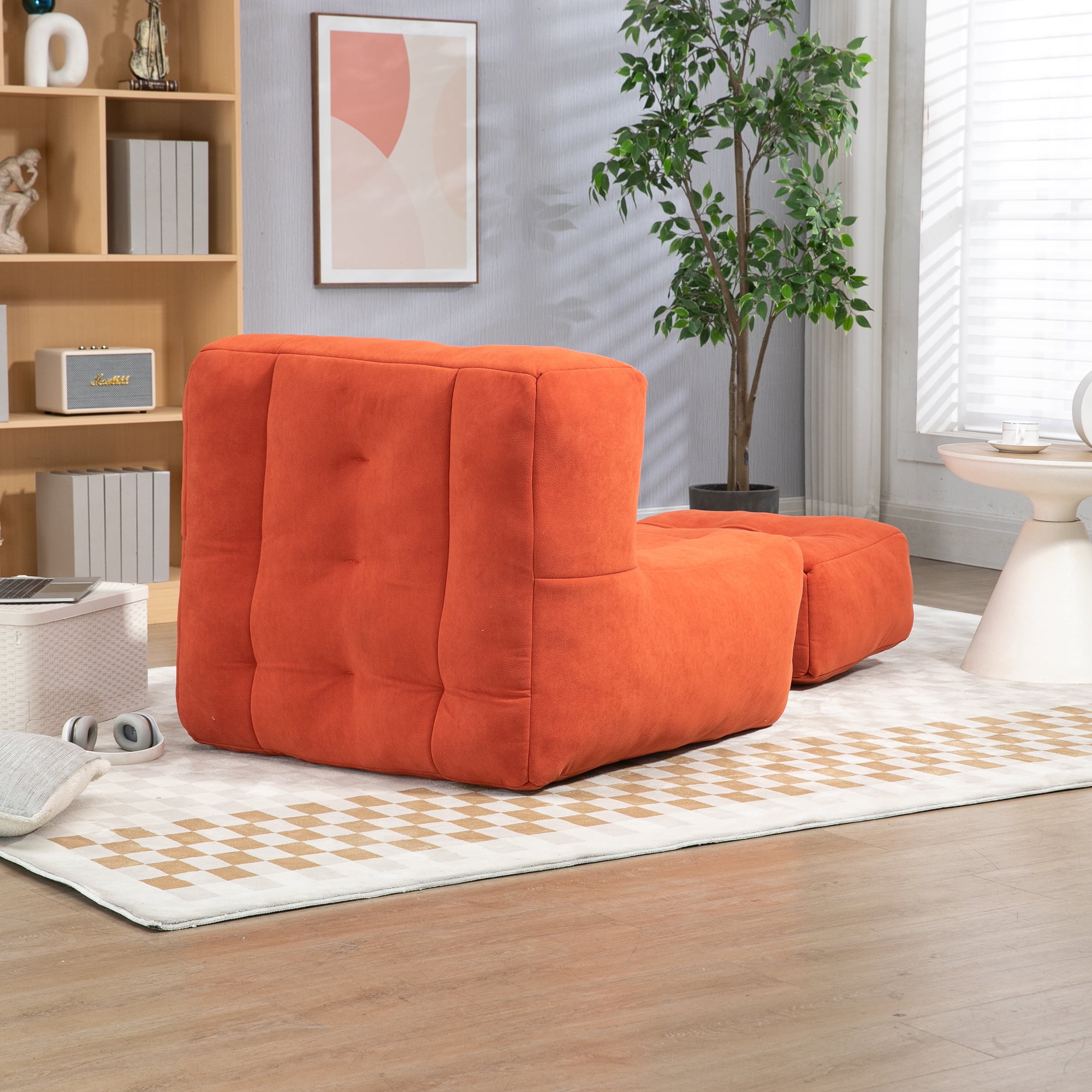 Comfortable Bean Bag for Adults - Super Soft Lazy Sofa Chair with Memory Foam & Ottoman, Indoor Modern Focus Bean Bag Chair for Living Room, Bedroom, Apartment (Mosha Velvet, High-Density Foam)