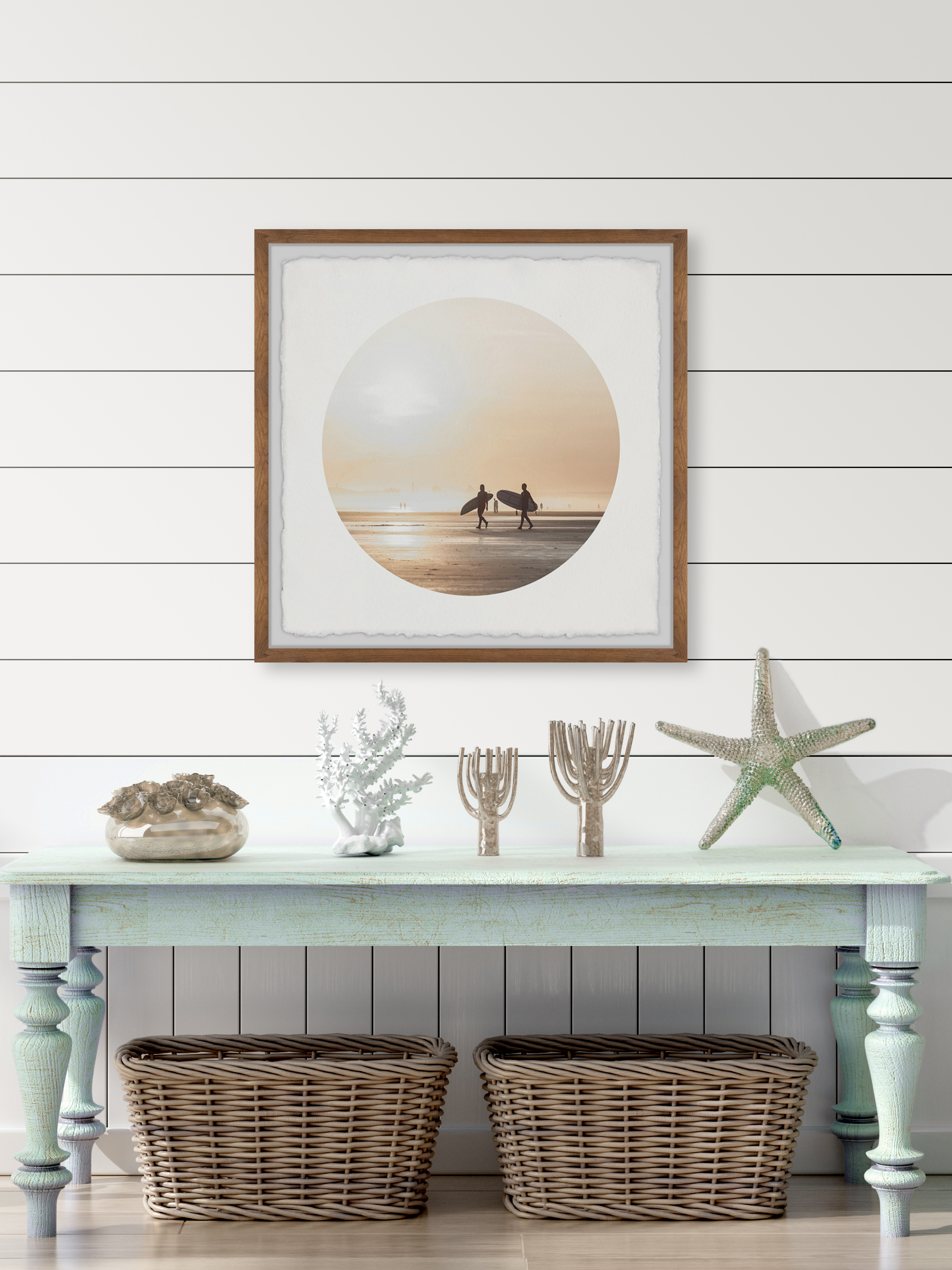 Marmont Hill Sunset Surfers Framed Wall Art, 18" x 18"