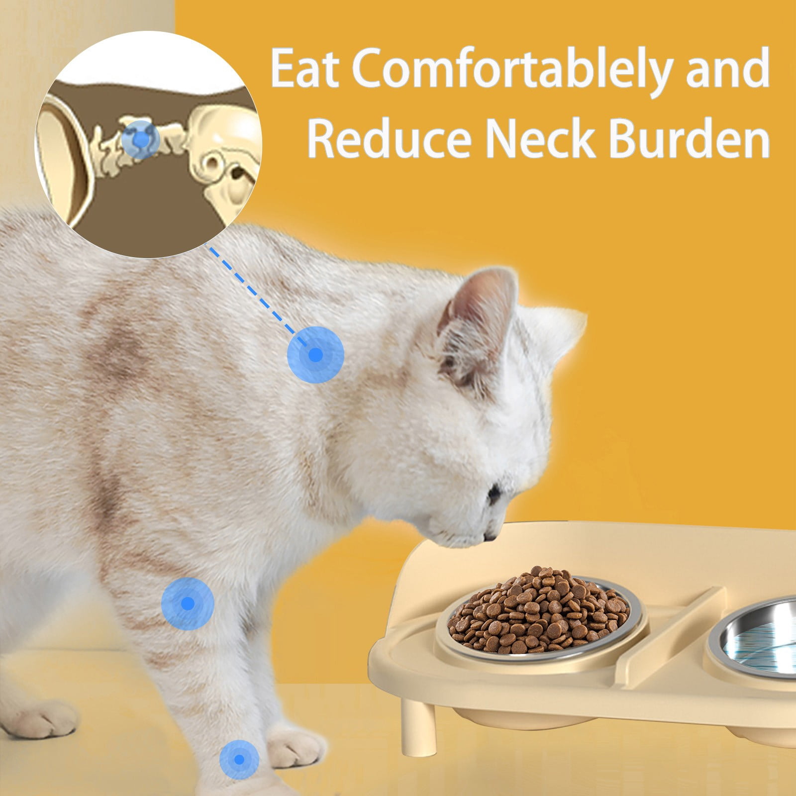 Mauxuk Stainless Steel Pet Bowl Set - Non-Slip Elevated Dog Cat Feeder, 2-in-1 Food & Water Bowls, Neck Support, Easy Clean, 15.74x8.66x4.33 Inches