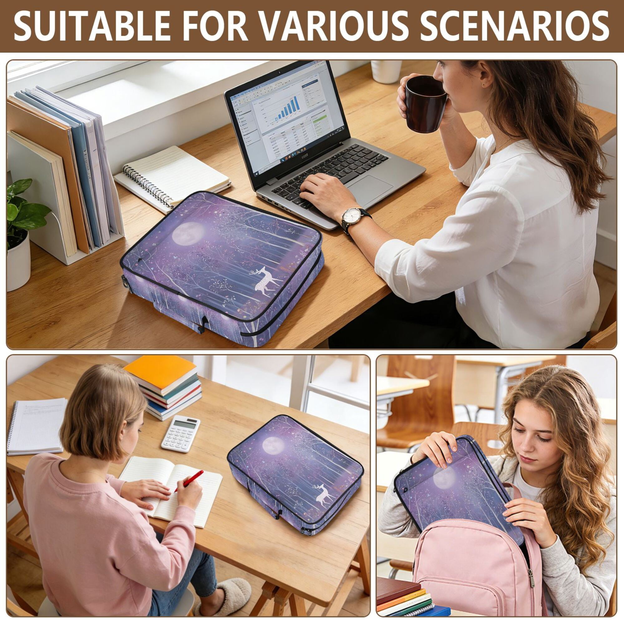 FORMRS Accordion File Folder A4 Size 7-Pocket Expanding Document Organizer Bag with 3 Ring Binder, Purple Forest