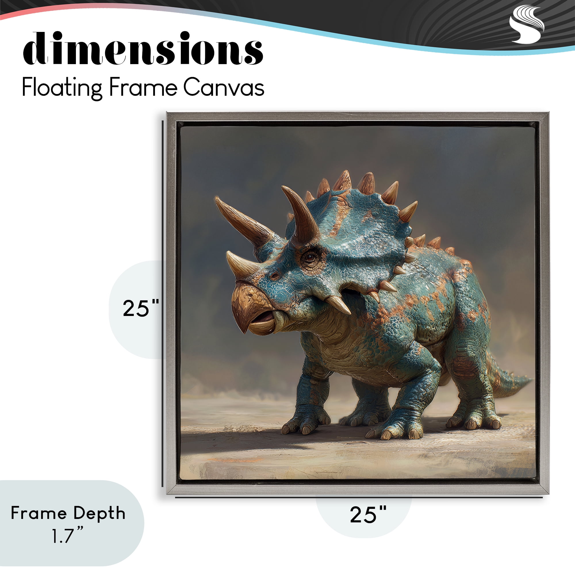 Stupell Industries Horned Triceratops at Sunrise Gray Framed Floater Canvas Wall Art, design by Wumples