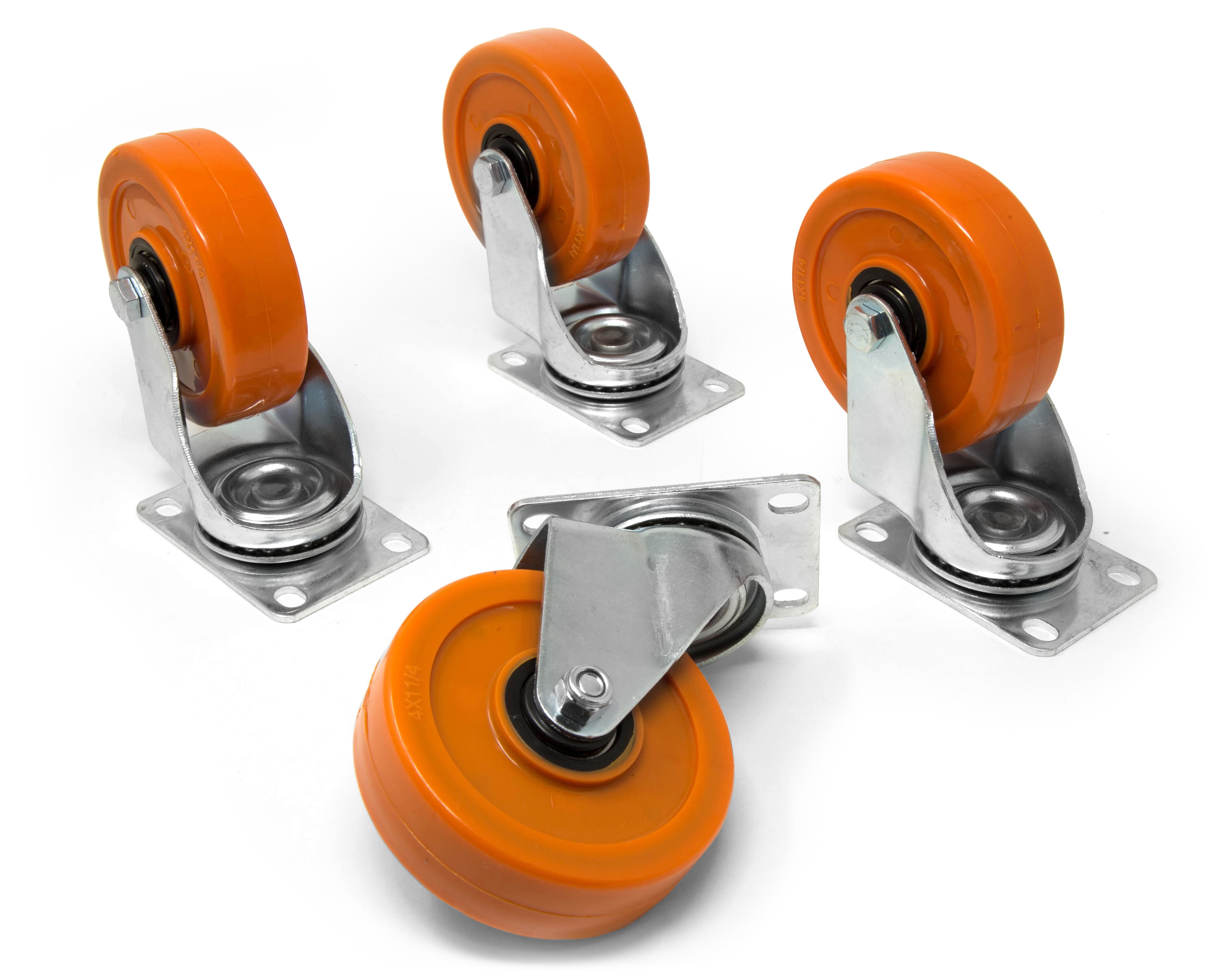 4-Inch 285-Pound Capacity Double Ball-Bearing Polyurethane Swivel Plate Caster (4-Pack)