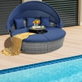 thumbnail image 2 of Gymax Lit de Jour Rond d'Extérieur avec Auvent Rétractable et Table d'Appoint Cour Arrière Bord de Piscine Pelouse, 2 of 10
