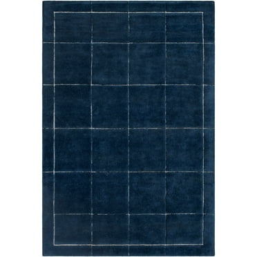 BoutiqueRugs Siarl Hand Tufted Wool Checkered Small Area Rug - Modern Natural Fabric Geometric Carpet for Living Room, Dining Room, Bedroom - Blue, Navy - 2' x 3'