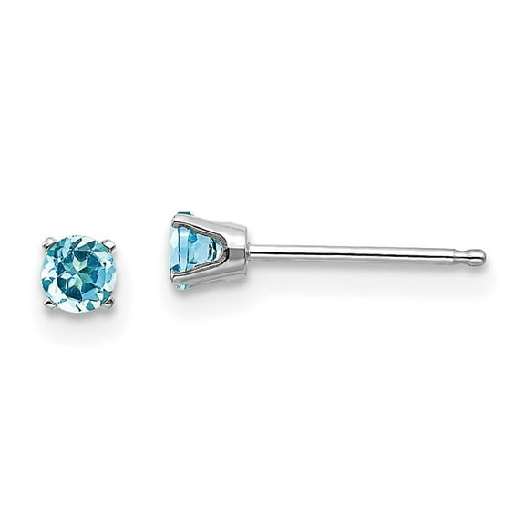 Auriga Fine Jewelry 14K White Gold Blue Topaz Stud Earrings for Women (L- 3mm, W- 3mm)