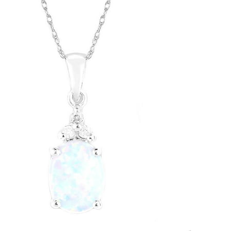 Created Opal and Diamond 10kt White Gold Pendant, 18