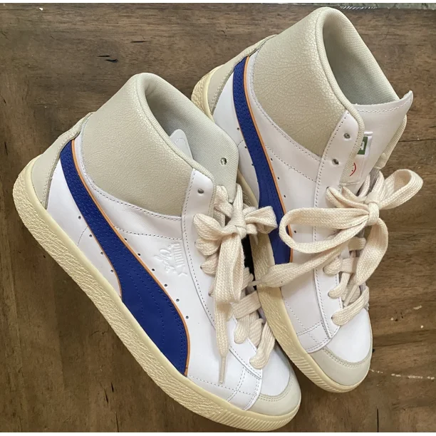 PU & MA Rhuigi X Clyde Mid Basketball Lace Up Mens White Sneakers Casual Shoes 391