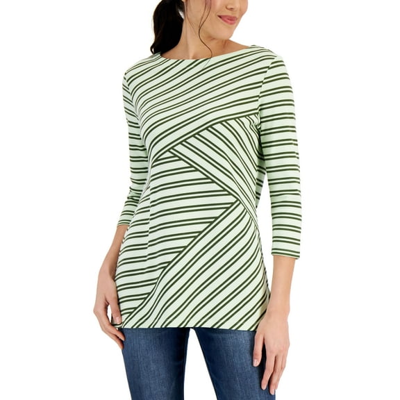 Karen Scott Womens Asymmetrical Stripe Tunic Calm Aloe S