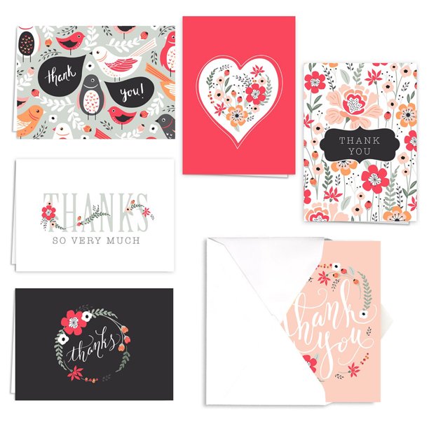 JAM Blank Thank You Cards Set, Cheery Floral Design, 36/Pack Walmart