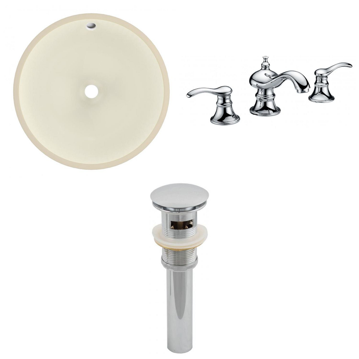 American Imaginations 16-in. W Round Bathroom Undermount Sink Set In Biscuit - Chrome Hardware - Overflow Drain Incl. AI-27035