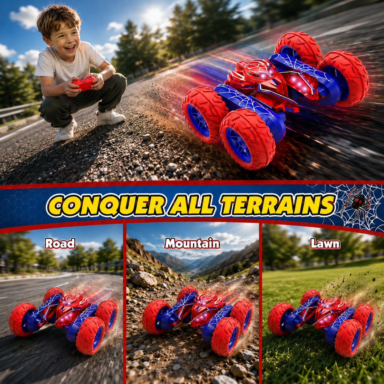 Remote Control Car, Toys for Boys 8-11 Years, 2.4Ghz Fast Stunt with 360° Rotation Cool Light, RC Car Toy for Boys 5 6 7 8 9 10 11 Year Old, Outdoor Toys Birthday Gift for Boys