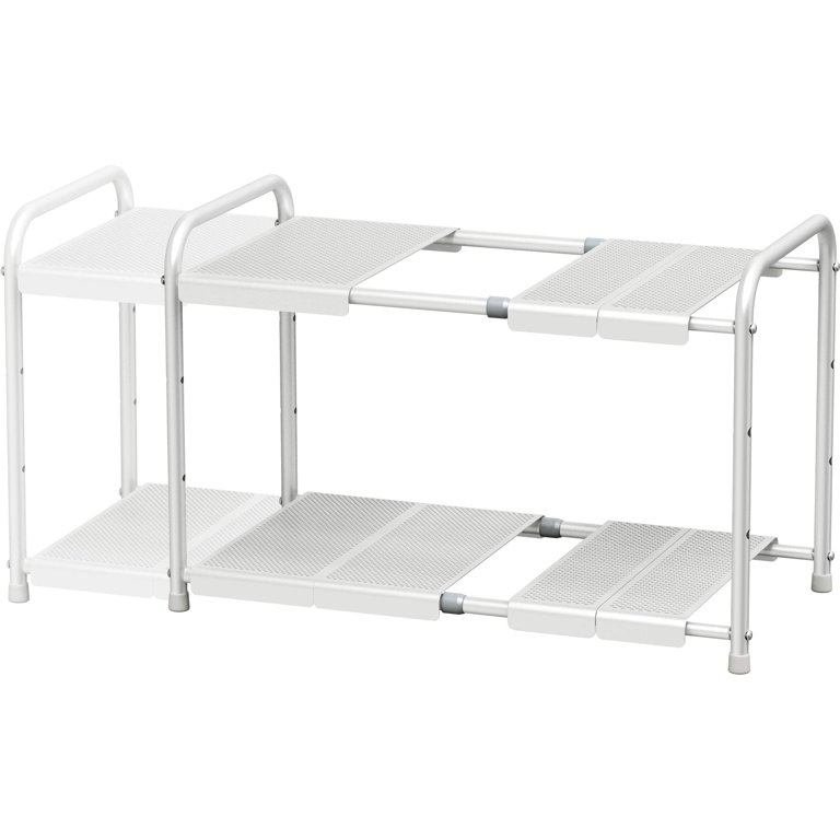 Simple Houseware Under Sink 2 Tier Expandable Heavy Duty Metal Shelf  Organizer Rack, Silver (Expand from 15 to 25 inches)