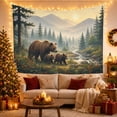 thumbnail image 3 of Bear Family Walking Through Evergreen Forest, Serene Rustic Style for Wildlife Lovers, Nature Wall Decor, Housewarming Gift, Tapestry Wall Hanging for Bedroom and Cabin, 3 of 7