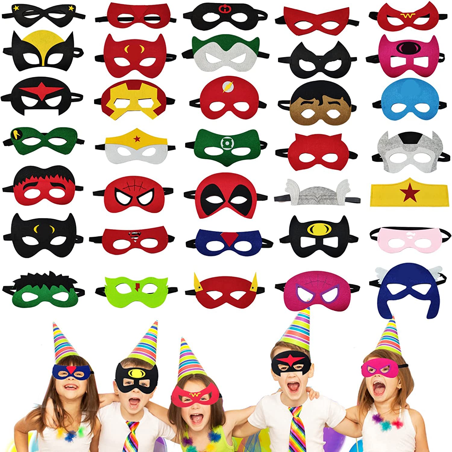 Superhero Masks for kids, 35 PCS Eye Masks Set Birthday Party Favors