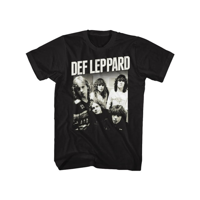 Def Leppard 1977 Groupe de Rock Anglais Hangin Out Photo de Groupe Noir T-Shirt pour Adulte Tee